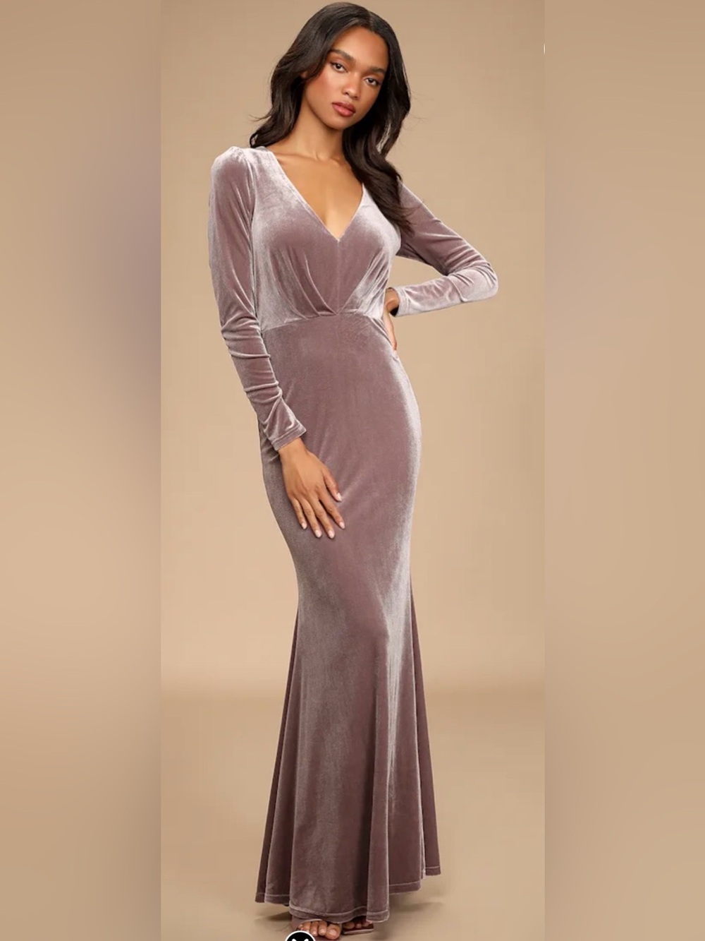 Lulu's Mauve Velvet Long-Sleeve V-Neck Maxi Dress